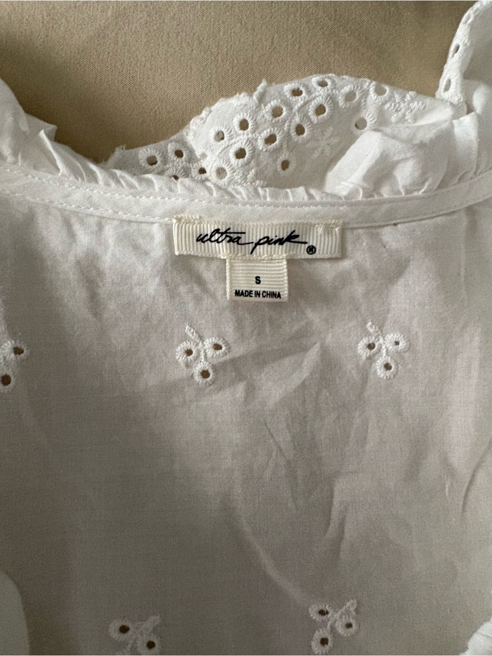 T.J.Maxx White Eyelet Ruffle Pintuck Button-Down Blouse - Picture 3 of 4